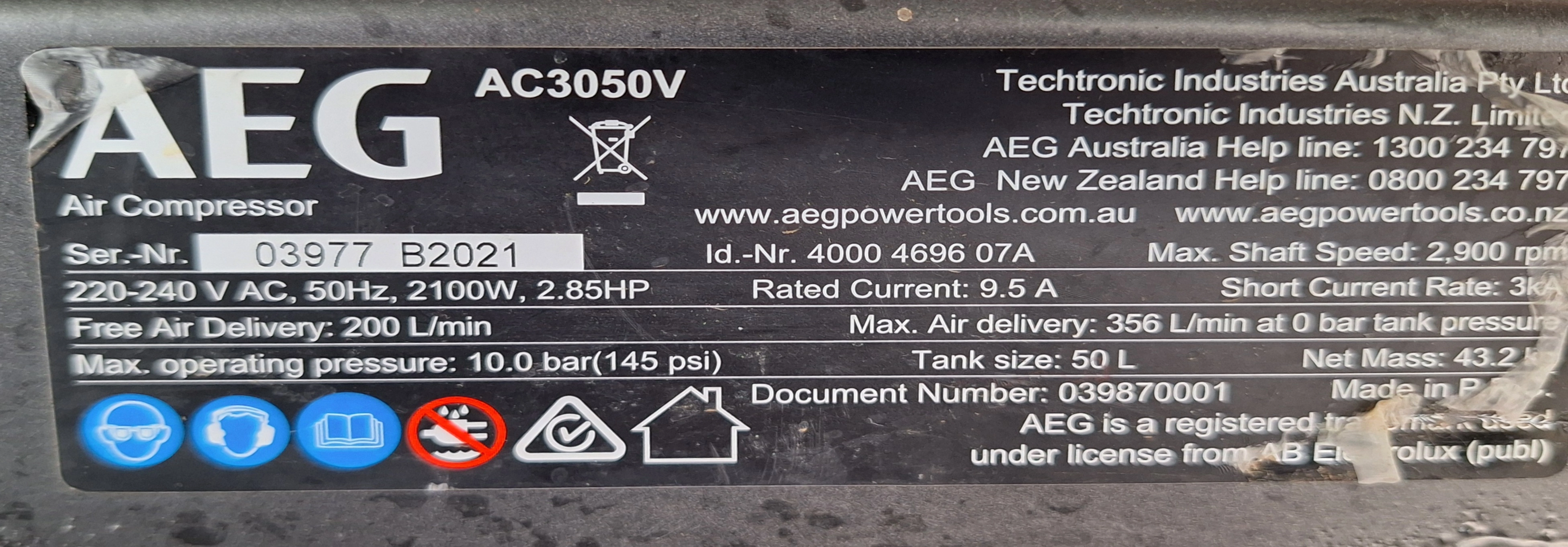 کمپرسور باد کمپرسور هوا پمپ باد برقی AEG ac3050v